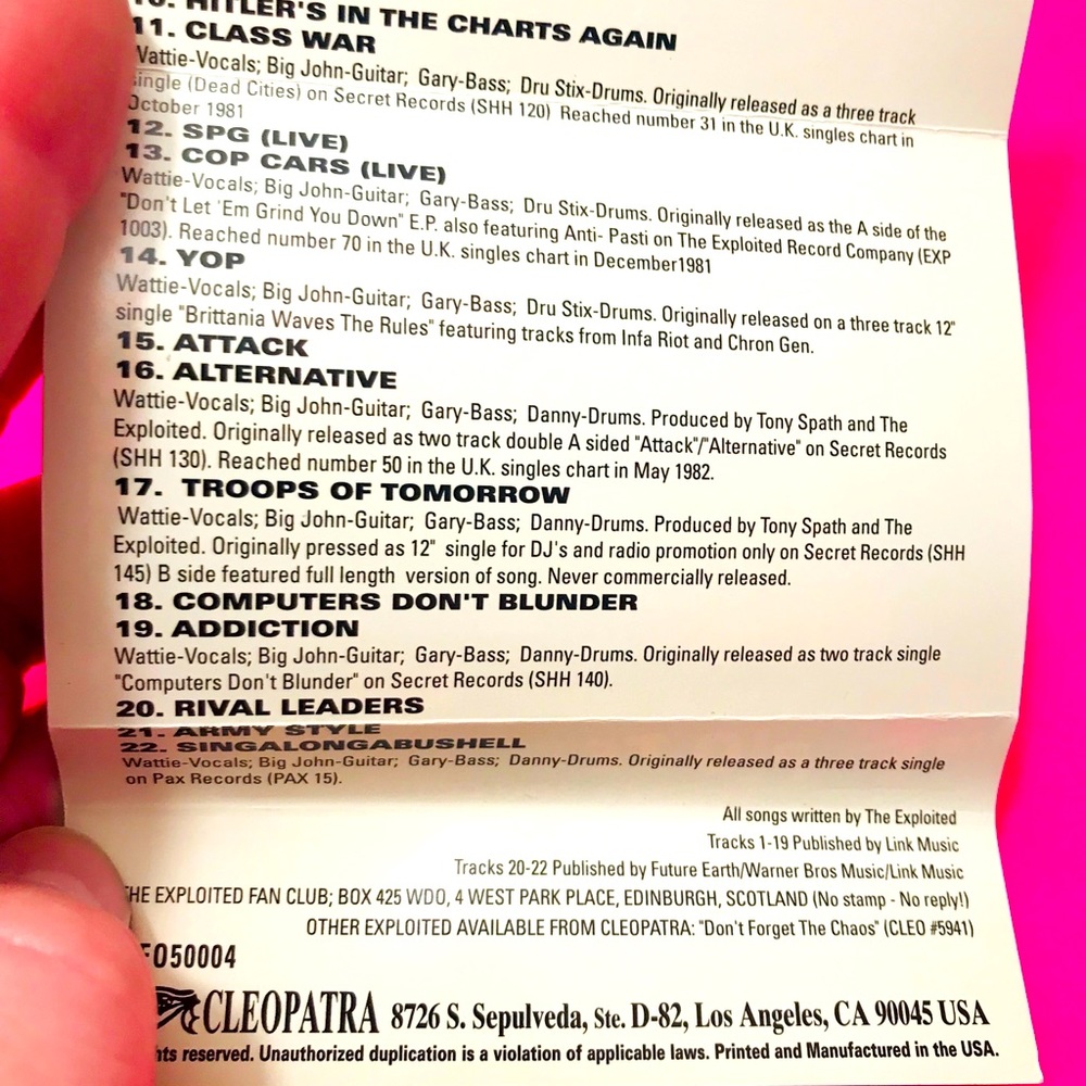 The Exploited Singles Collection Cassette - image 8